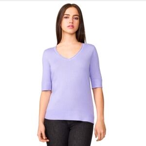 Melissa Paige Women's Rolled V-Neck Elbow-Sleeve Sweater -NWT
